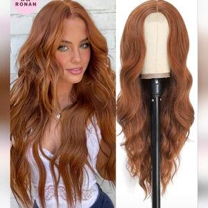 Premium Long Copper Red Wavy Women's Wig - Natural Look 26inch